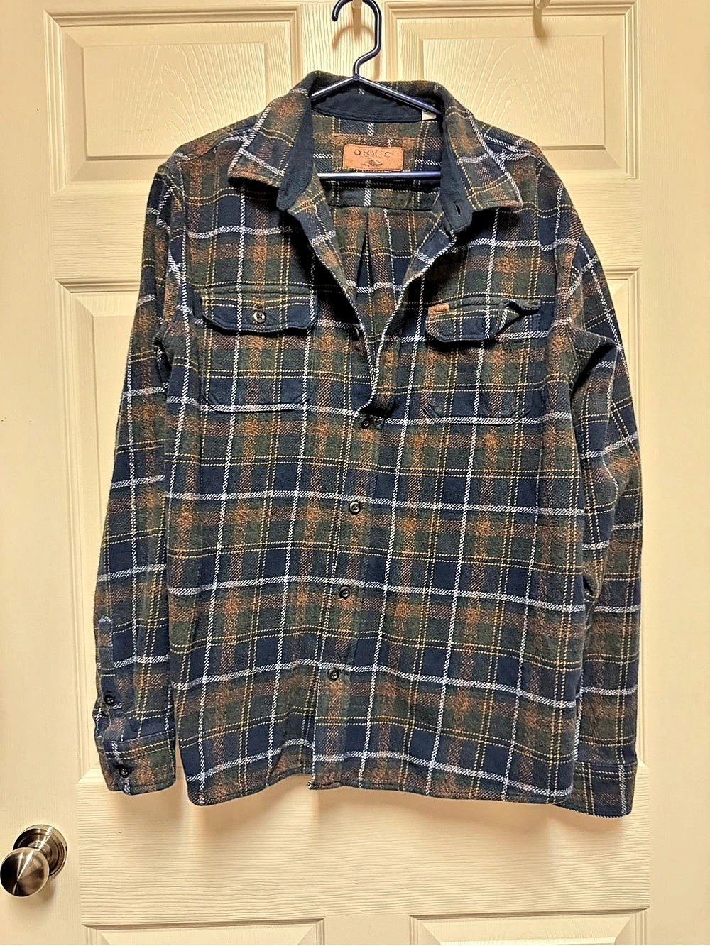 Men's Plaid Heavy Flannel Button Down Shirt in Blue & Gray